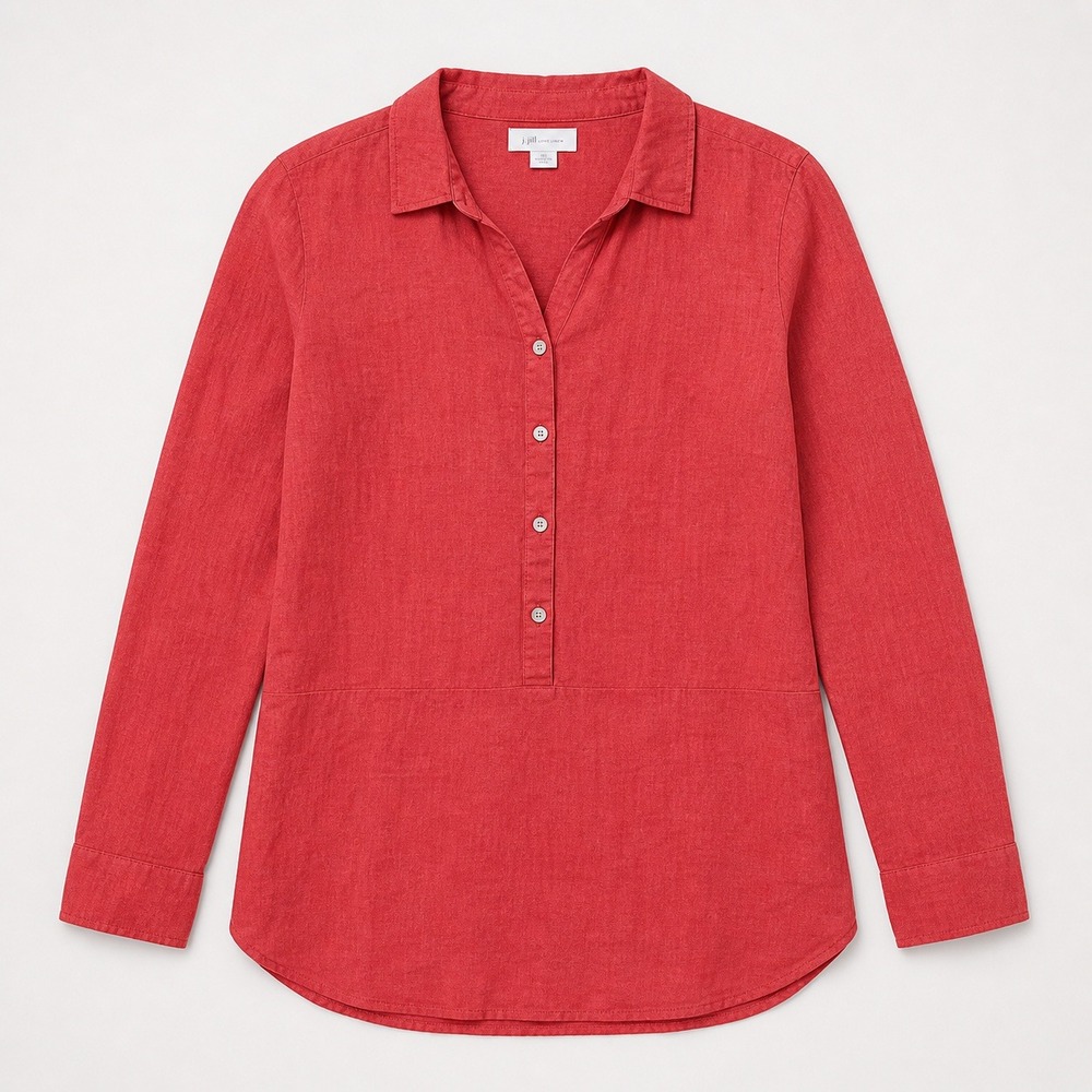 J Jill Coral Red 100% Linen Long Sleeve Tunic Top S Coastal Lagenlook Love Linen